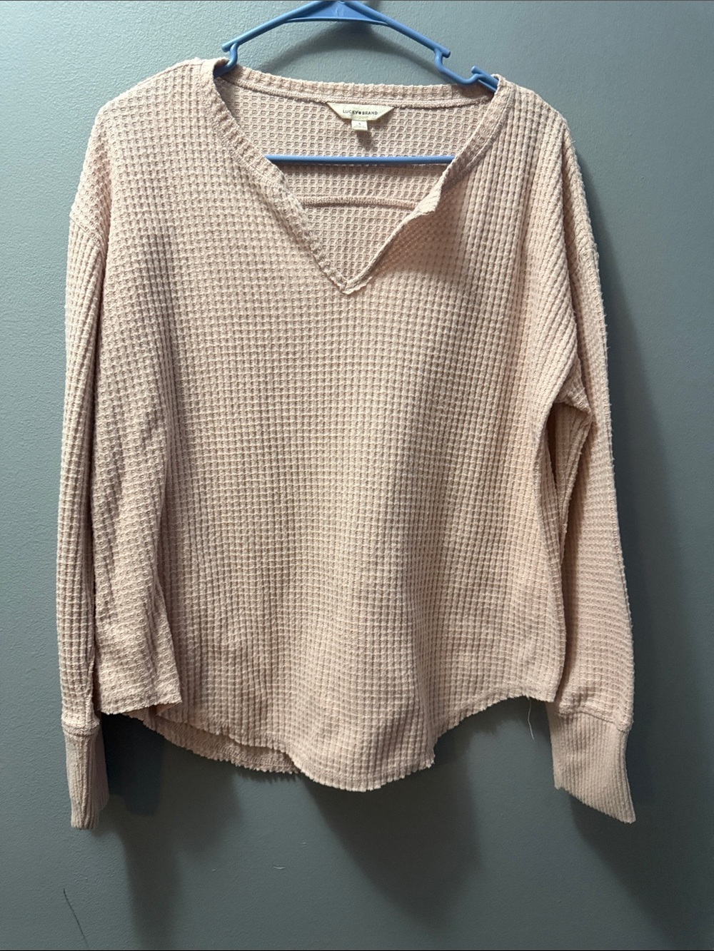 Lucky Brand Pale Pink Waffle Knit V-Neck Sweater